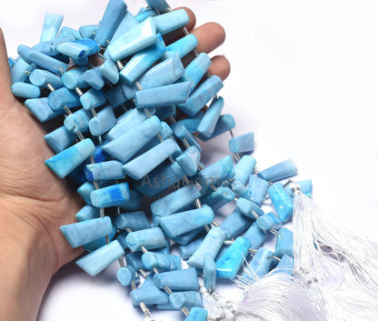 Beautiful Blue Opal fancy Shape Beads,7.5" Strand Shaded Blue Opal Plain Handmade Beads, Opal Side Drill Fancy 7 Shape Beads Jewelry Makings