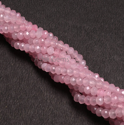 4.5 mm Rose Pink Jade Quartz faceted Rondelle Shape Gemstone Loose Beads,13.5 inch Fine Pink Jade Quartz machine cut Bead Jewelry Craft SALE