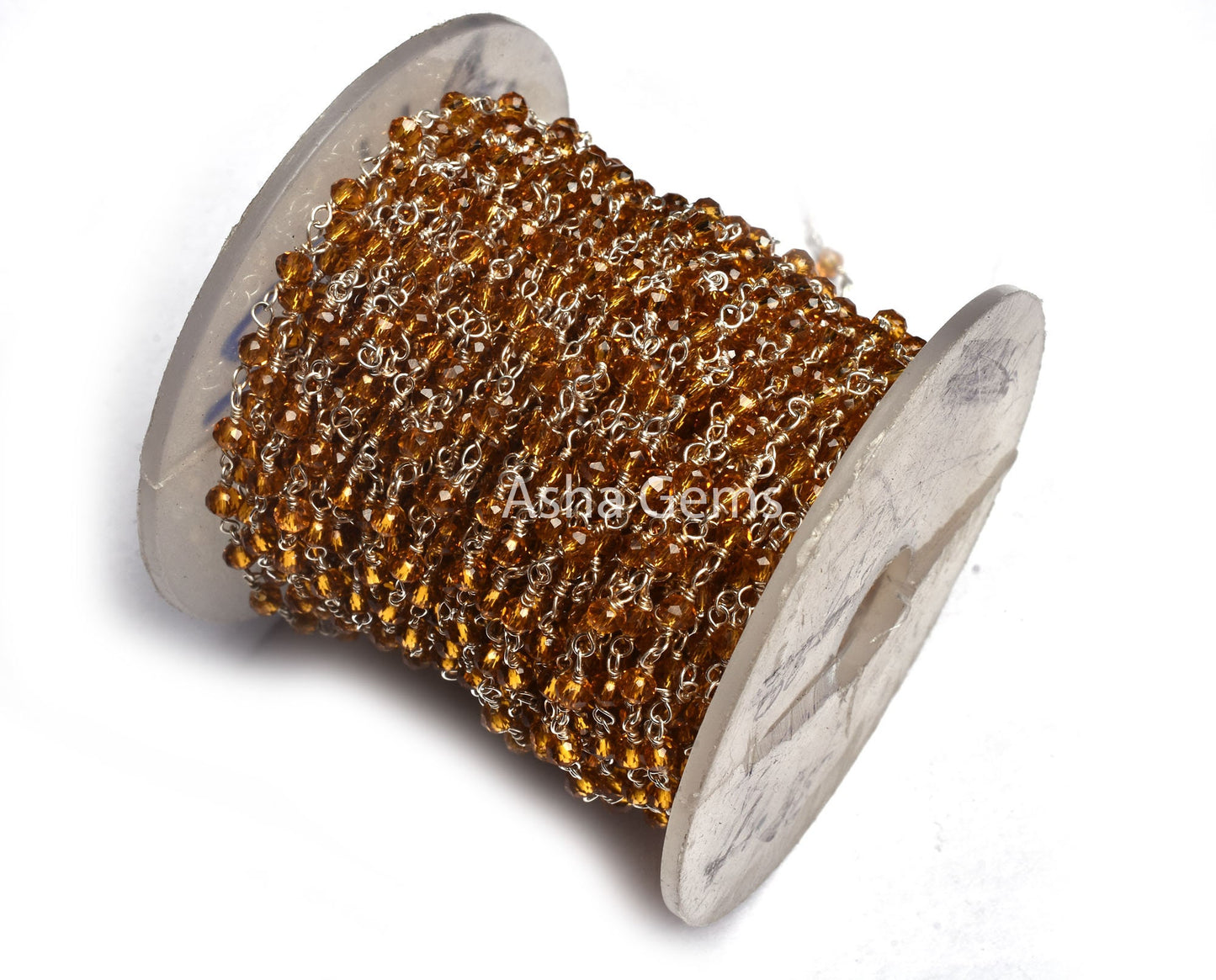 AAA Quality Brown Quartz Hydro Faceted Rondelle Beads Rosary Chain,3 mm Beaded Silver Plated Wire Wrap Bulk Roll Chain Jewelry Making Crafts