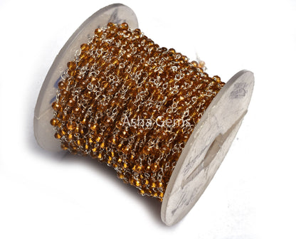 AAA Quality Brown Quartz Hydro Faceted Rondelle Beads Rosary Chain,3 mm Beaded Silver Plated Wire Wrap Bulk Roll Chain Jewelry Making Crafts