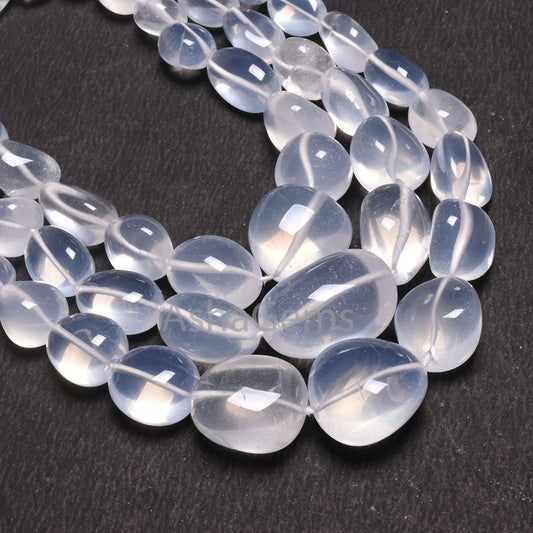 AAA Quality Ice Quartz Smooth Nugget Gemstone Loose Beads,9/18"Strand Natural White Ice Crystal Handmade Tumble Bead Necklace Making Jewelry