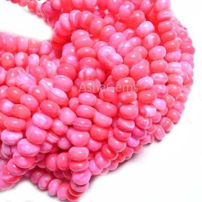 Beautiful Pink Opal Smooth Rondelle Beads,8/16"Strand Hot Pink Opal Shaded Handmade Gemstone Bead, Opal Bead For Necklace Jewelry Craft SALE