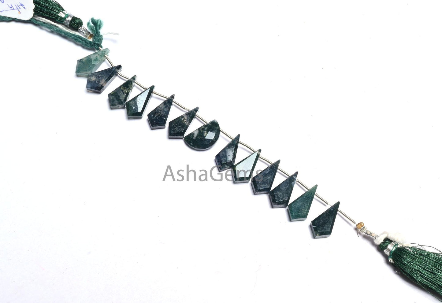 Natural Moss Green Agate fancy Long + 1 Piece D Shape faceted Beads, Rare Moss Agate Fancy Briolette Side Drill Gemstone Agate Beads Jewelry(AG 18610)