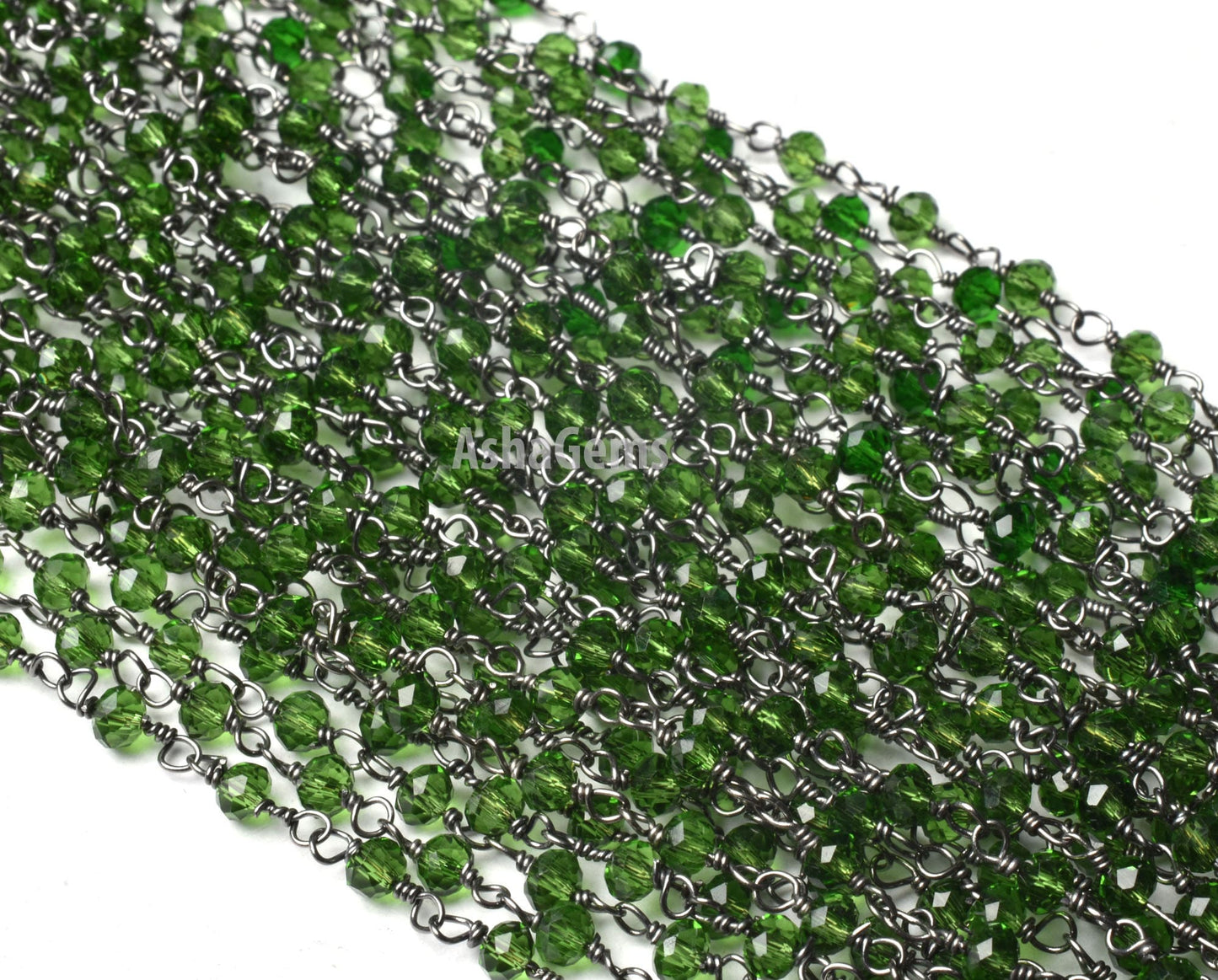 3,5,10,25 Ft,Chrome Diopside Hydro Faceted Rondelle Beaded Rosary Chain ,Black Metal Plated,Jewelry Making,Gunmetal Chain,3-3.5mm