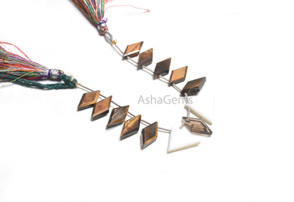Natural Tiger Eye Fancy Rhombus+ 2 Piece White Agate Trillion Shape Faceted Beads, Multi Color Side Drill Fancy Gemstone Loose Beads Jewelry