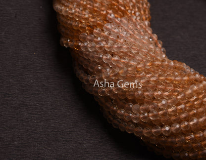 AAA Natural Citrine Quartz Micro Cut Gemstone Beads,3.5mm Shaded Yellow Citrine Machine Cut Faceted Rondelle Beads Citrine Bead Jewelry SALE