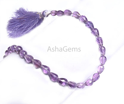 5-8 mm AAA Pink Amethyst Faceted Drop Shape Gemstone Beads, Fine Amethyst Indian Machine Cut Teardrop Briolette Straight Drill Beads Jewelry