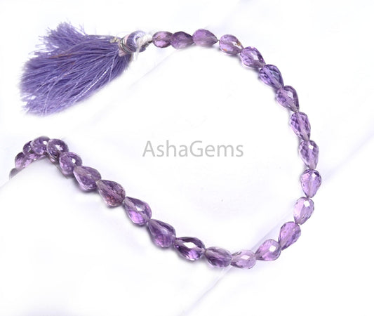 5-8 mm AAA Pink Amethyst Faceted Drop Shape Gemstone Beads, Fine Amethyst Indian Machine Cut Teardrop Briolette Straight Drill Beads Jewelry