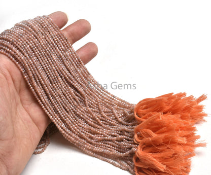 13"Strand Natural Peach Moonstone Silver Coated Micro Cut Rondelle Faceted Gemstone Beads 2-2.5mm,Fine Quality Pink Moonstone Faceted Beads