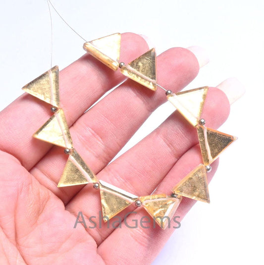 AAA Quality Crystal Gold Foil Doublet Triangle Shape smooth Beads, Quartz Doublet Fancy Trillion Handmade Gemstone Side Drill Beads Jewelry (AG 18702)
