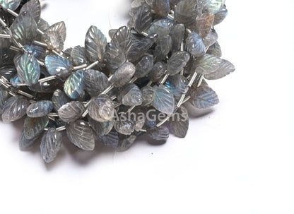 Fine Natural Blue Fire Labradorite Fancy Leaf Shape Carving Beads,8" Flashy labradorite handmade Carved Pear Gemstone Teardrop Bead Jewelry