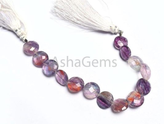 11 mm Natural Purple Fluorite Coin Shape Faceted Gemstone Beads, Rare Shaded Bio Fluorite Coin Briolette Straight Drill Beads Jewelry Making