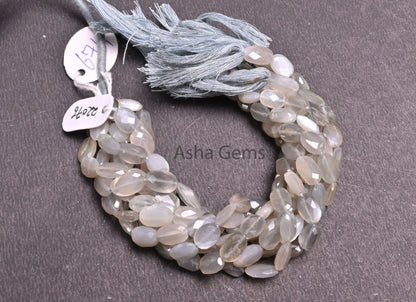 Natural Grey Moonstone faceted Indian Cut Oval Beads,9" Moonstone Oval Briolette Straight Drill Gemstone Beads, grey Moonstone Beads Jewelry