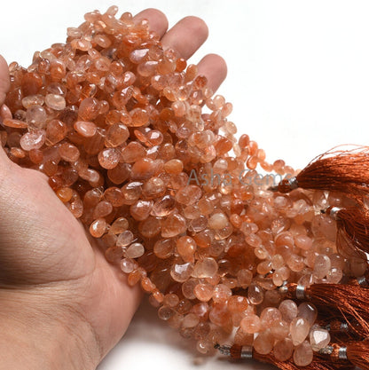 Natural Sunstone Handmade Pear Side Drill Beads, Shaded Red Sunstone Smooth Teardrop Briolette Gemstone Beads,8" Sunstone bead Jewelry Craft