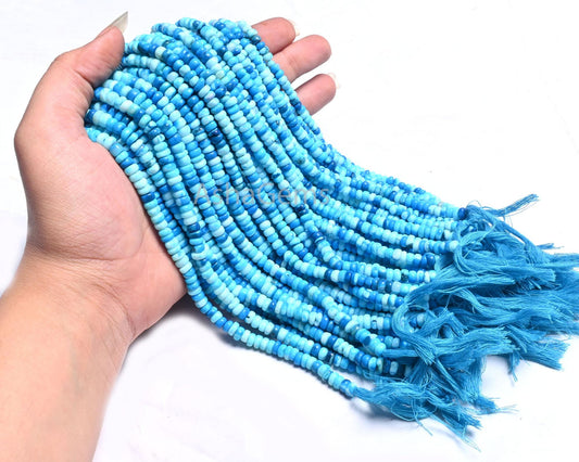 Beautiful Blue Opal Rondelle Shape Gemstone Beads, Shaded Turquoise Blue Opal Handmade Flat Rondelle Uneven Beads Jewelry Making Craft SALE