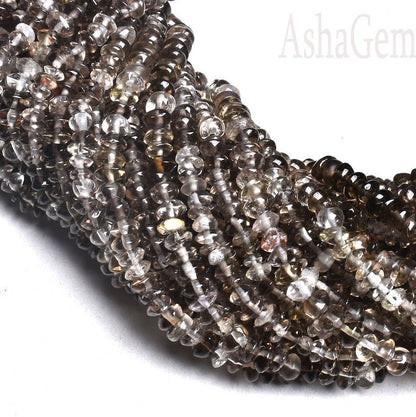 Natural Smoky quartz Button Shape Beads,13" Strand Shaded Smoky Smooth Button Beads, Gemstone Plain Handmade Button Beads For Jewelry Crafts