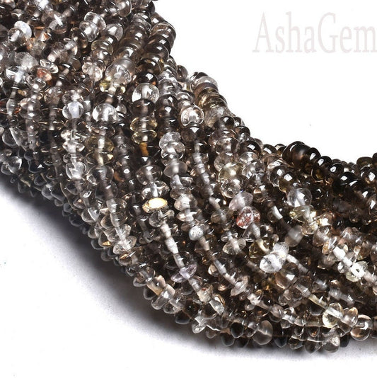 Natural Smoky quartz Button Shape Beads,13" Strand Shaded Smoky Smooth Button Beads, Gemstone Plain Handmade Button Beads For Jewelry Crafts