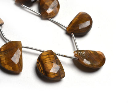 11x17-12qx18 mm Tiger Eye Faceted Fancy Briolette Gemstone Beads, Natural Tiger Eye Side Drill Fancy D Shape Beads, Tiger Eye Beads Jewelry