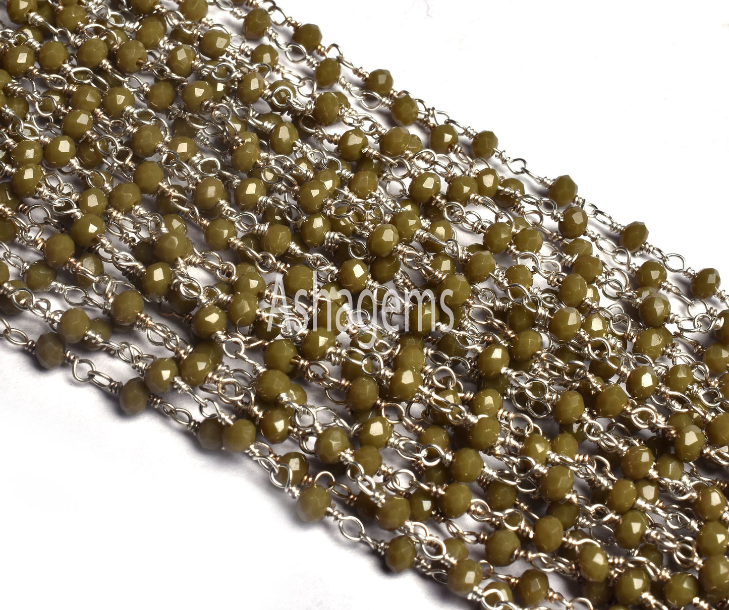 Beautiful Hina Green Jasper Hydro Beads Rosary Chain,3 mm Sliver Plated Wire Wrap Rondelle faceted Beaded Handmade Chain Jewelry Making SALE