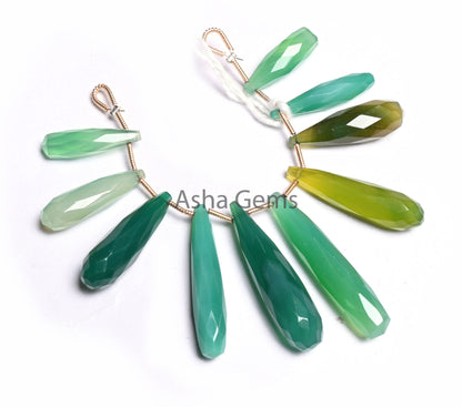 Beautiful Multi Green Onyx Fancy Long Pencil Drop faceted Beads, Both Side Loop Shaded Onyx Teardrop Briolette Gemstone Side Drill Bead SALE