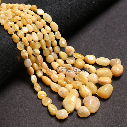 Natural Yellow Opal smooth Nugget Gemstone Loose beads,18" Fine Opal Plain Handmade tumble Graduation Size Yellow Opal Bead Necklace Jewelry (AG 22304)