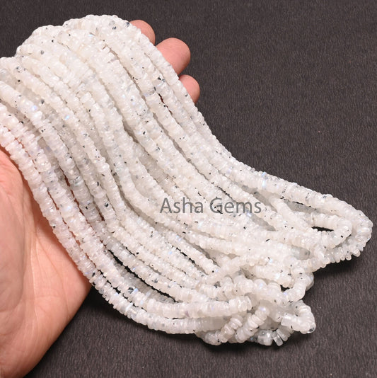Natural Moss Rainbow Moonstone Smooth Heishi Tyre Beads, Flashy White Rainbow Handmade Wheel Uneven Gemstone Rainbow Moonstone Beads Jewelry