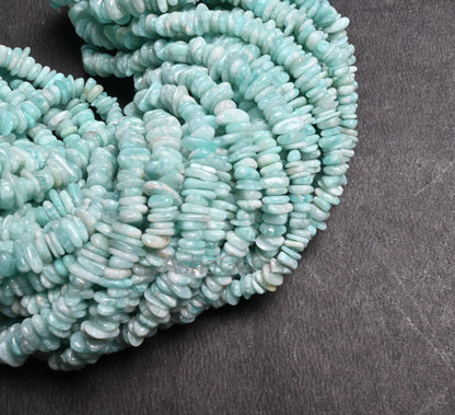 Natural Blue Amazonite Uncut Chip Beads Strand, Amazonite Smooth Raw Rough Flat Slice Gemstone Beads For Jewelry & Crafts (AG 22373)