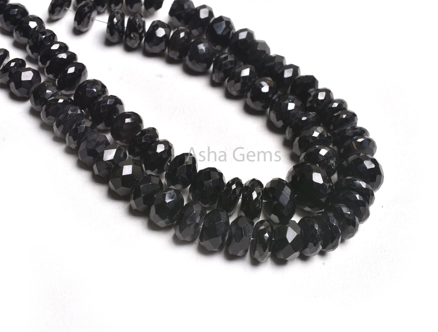 Natural Black Spinel Faceted Gemstone Beads,11"Strand Graduated Size spinel Indian Machine Cut faceted Rondelle Beads Fine Black Spinel Bead