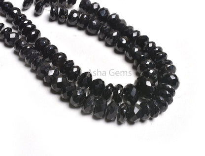 Natural Black Spinel Faceted Gemstone Beads,11"Strand Graduated Size spinel Indian Machine Cut faceted Rondelle Beads Fine Black Spinel Bead