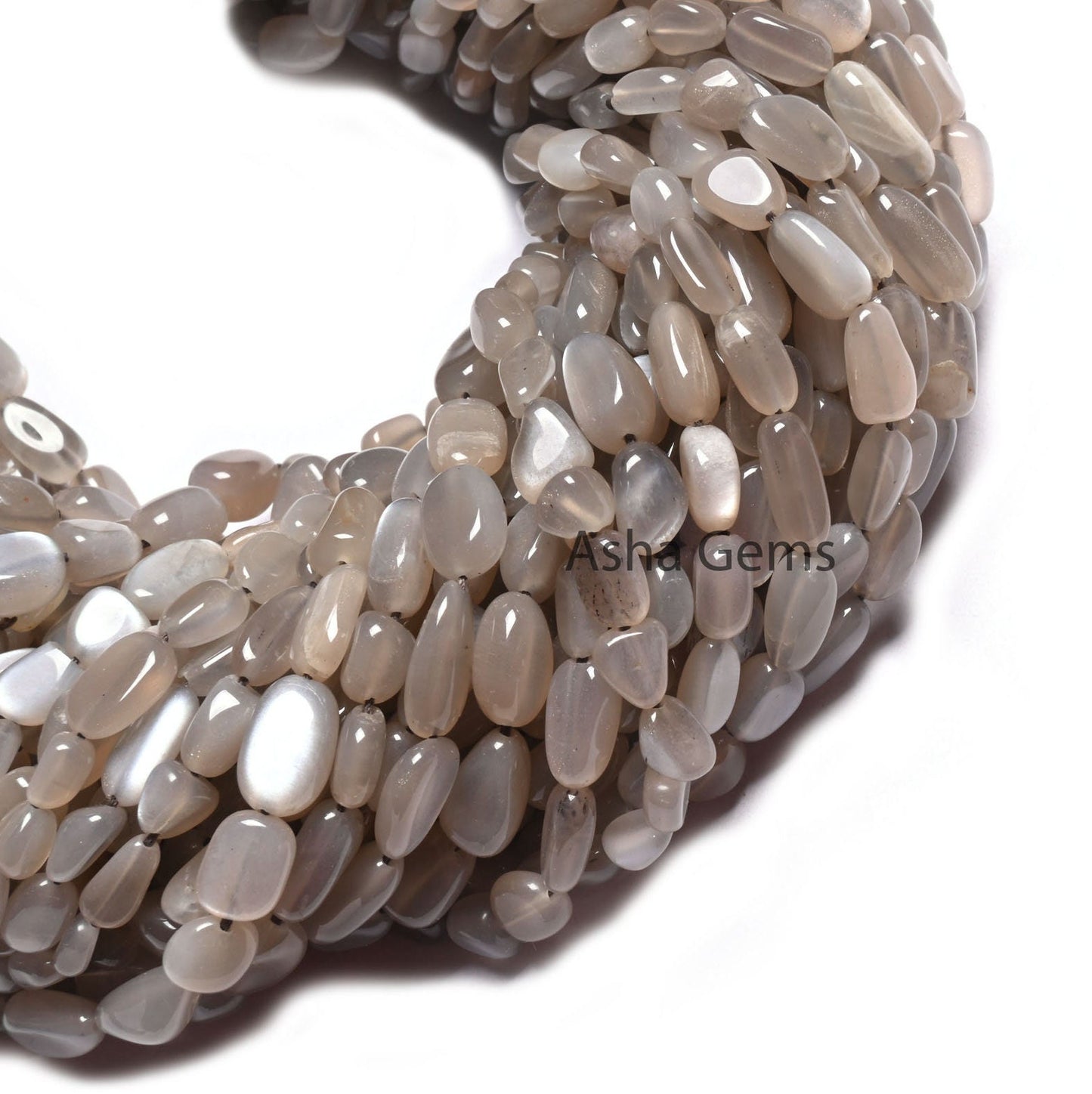 Beautiful Grey Moonstone Nugget smooth Gemstone Loose Beads, Light Grey Moonstone Handmade Tumble Beads Fine Moonstone Jewelry making Crafts (AG 22292)