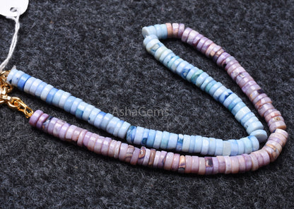 beautiful Opal Smooth Tyre Shape gemstone Beads necklace,8 mm Shaded Sky Blue-Lavender Opal Plain Handmade Flat Tyre Opal bead Necklace SALE