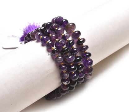 Natural Purple Amethyst Smooth Rondelle Shape Beads, African Amethyst Plain Handmade Center Drill Gemstone Loose Beads, Amethyst Bead Crafts