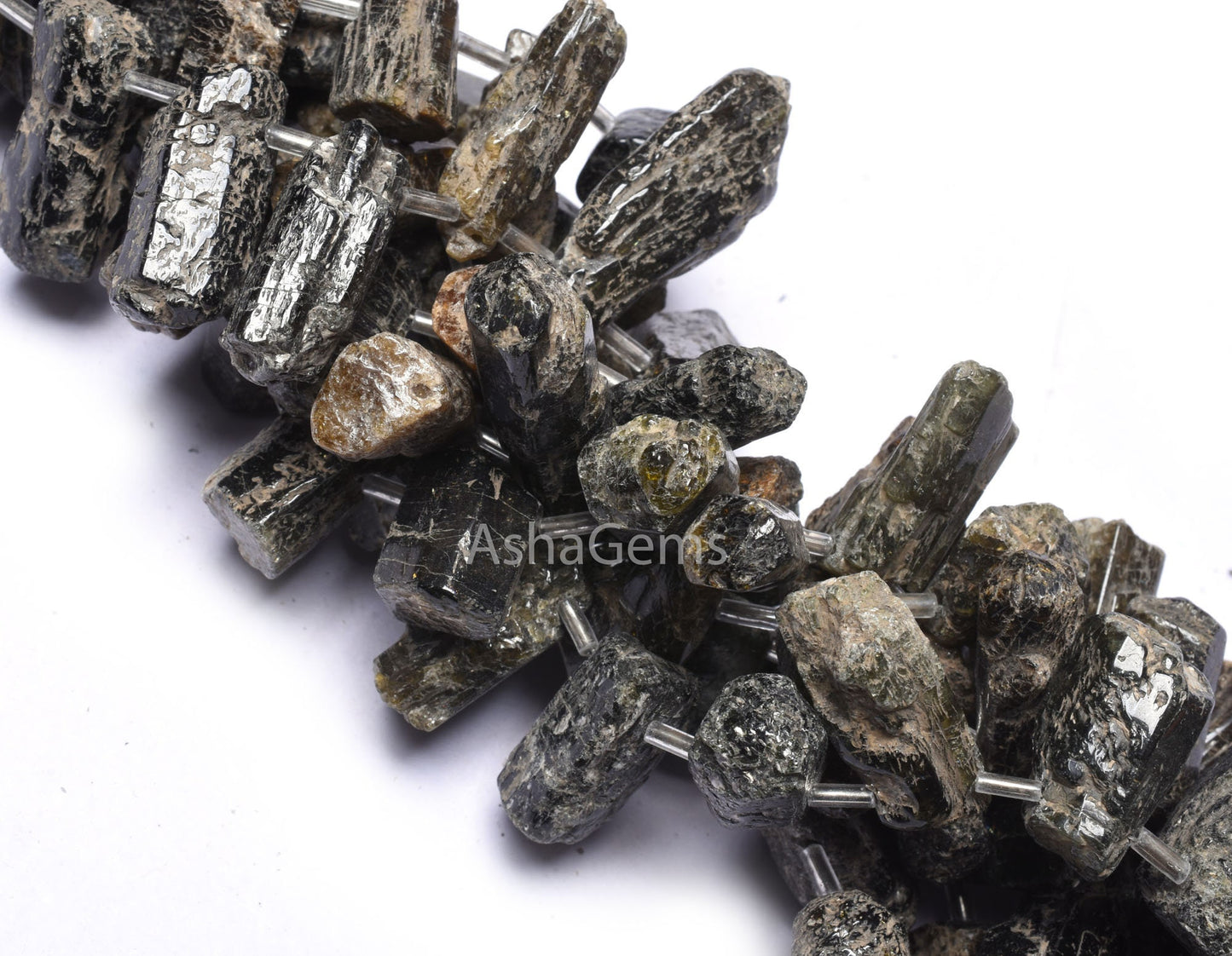 15"Strand Beautiful Tourmaline Rough Gemstone Beads, Natural Black Tourmaline Long Rough Side Drill Bead Tourmaline Raw Beads Jewelry Craft