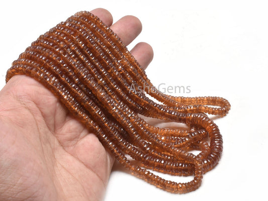 Beautiful Brown Garnet Faceted Flat Wheel Shape Gemstone Beads,17" Hessonite Beads, Natural Hessonite Garnet Heishi Tyre Bead Jewelry Crafts