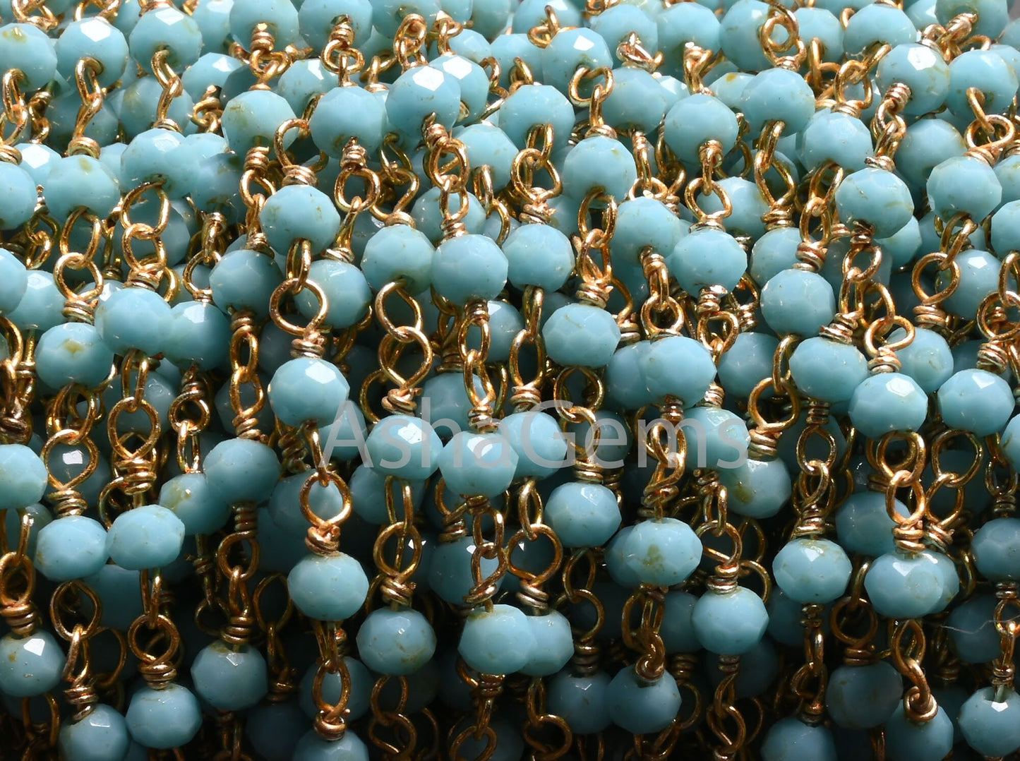 3,5,10,25 Ft,Blue Turquoise Hydro Rondelle Faceted Beaded Rosary Chain Gold Plated Wire,Jewelry Making,Finding,Size 3-3.5 mm,Bulk Roll Wire