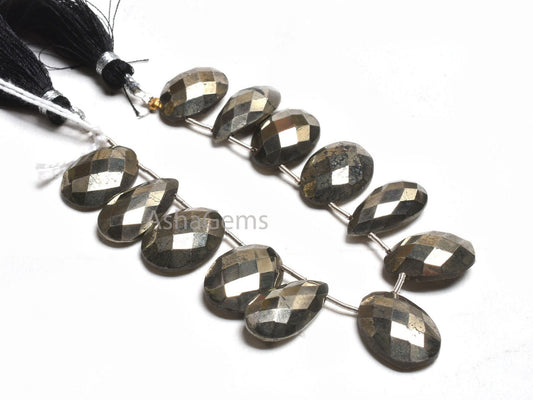 Natural Pyrite Faceted Oval+ Pear Shape Side Drill Beads,10x20-13x18 mm Pyrite Beads, Copper Pyrite Fancy Mix Shape Gemstone Briolette Beads