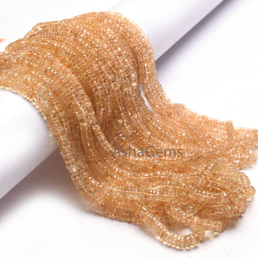 Fine Quality Yellow Citrine Smooth Tyre Beads,8/ 16" Strand Natural Citrine Plain Handmade Hishi Tyre Gemstone Beads, Citrine Beads Jewelry