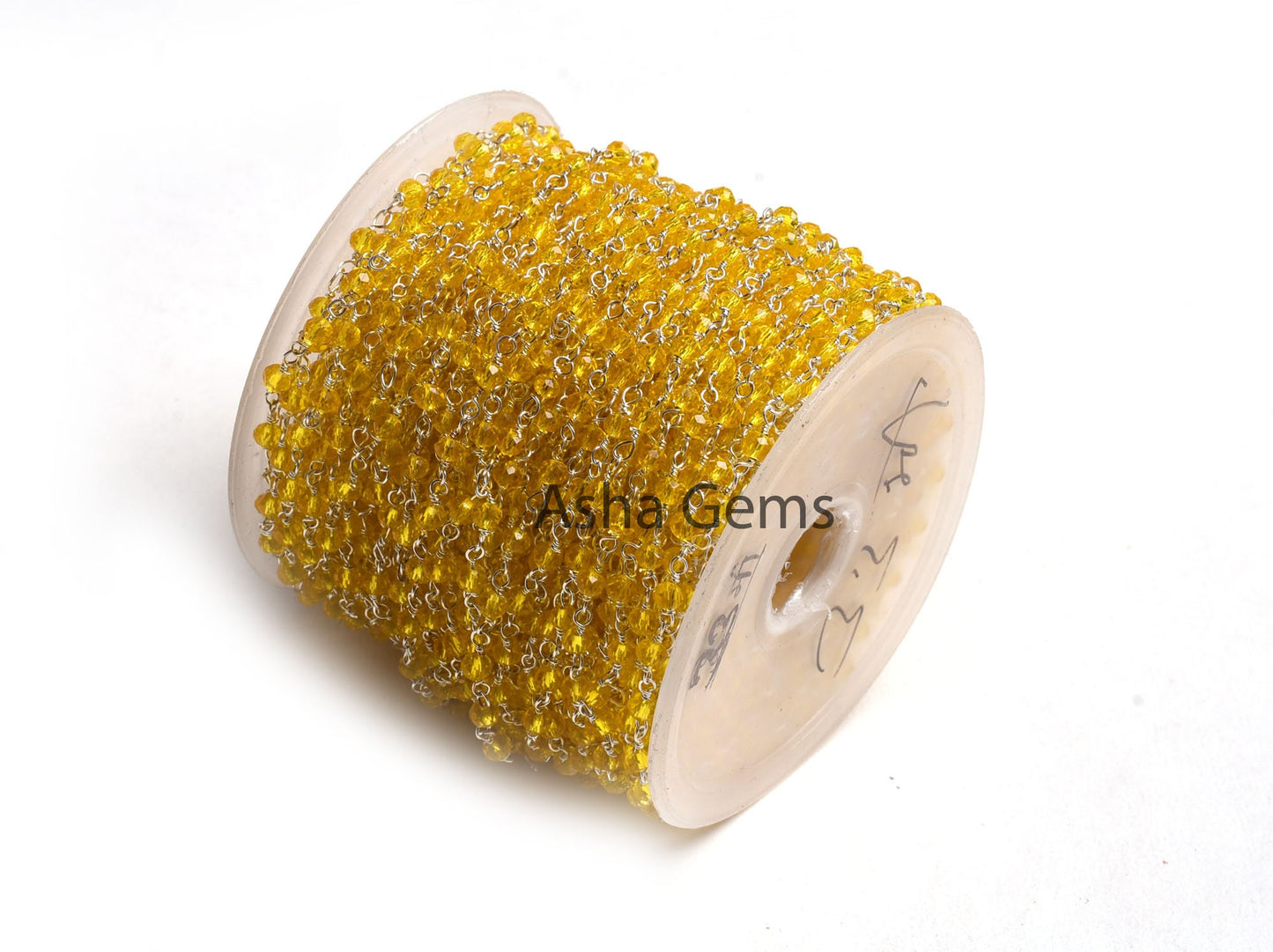 3,5,10,25 Ft,Lemon Quartz Hydro Rondelle Faceted Beaded Rosary Chain,Silver plated Chain,Jewelry Making Crafts,Finding,3-3.5 mm,Beads Chain