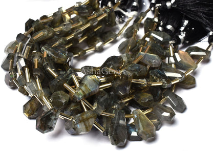 Natural Flash Labradorite Faceted Coffin Shape Beads, Labradorite Fancy Softy Bead,7" Strand Black Rainbow Side Drill Bead For Jewelry Craft