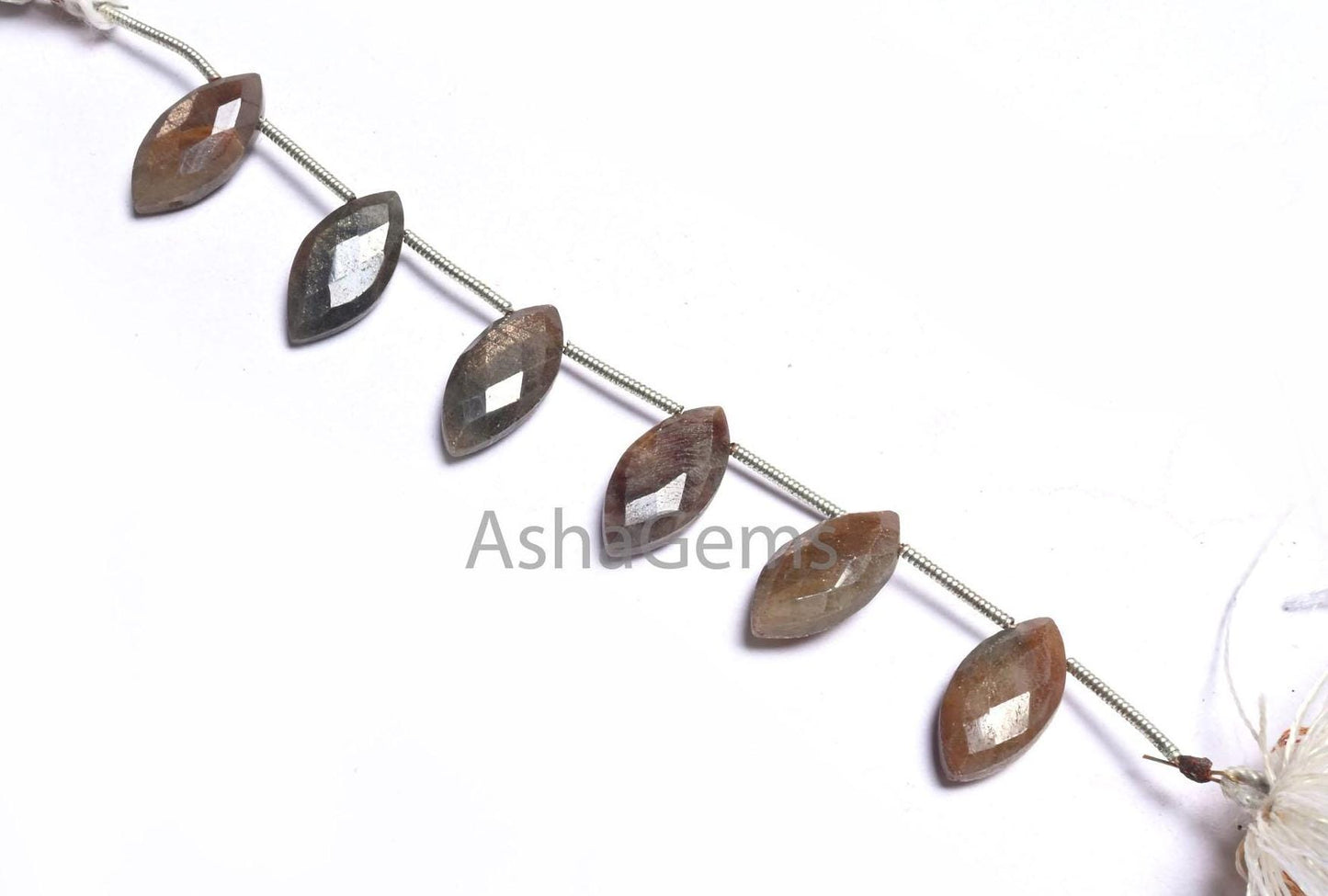 Moonstone Coated Fancy Marquise Shape Faceted Briolette Gemstone Beads,8-16 mm Shaded Brown Moonstone Coated Side Drill Beads Jewelry Crafts (AG 18604 )