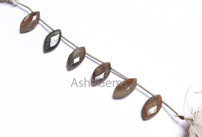 Moonstone Coated Fancy Marquise Shape Faceted Briolette Gemstone Beads,8-16 mm Shaded Brown Moonstone Coated Side Drill Beads Jewelry Crafts (AG 18604 )