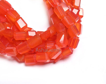 Beautiful Red Orange Chalcedony faceted Nugget Shape Handmade Beads, AAA Chalcedony Tumble Gemstone Indian Cut Chalcedony Beads Jewelry SALE