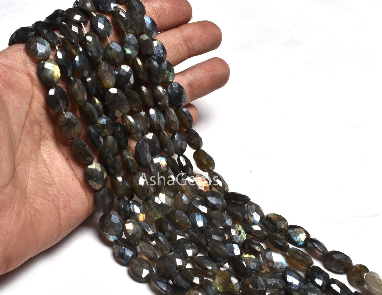 9" Strand Labradorite Silver Coated Faceted Mani Oval Shape Checker Cut Gemstone Beads, Labradorite Oval Beads For Jewelry Making craft sale