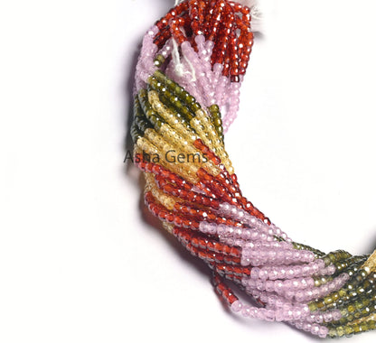 3 mm Multi Color Zircon Micro Cut Faceted Rondelle Beads, Shaded Cubic zirconia Beads,12.5"Zircon Machine Cut Bead Jewelry Making Craft SALE