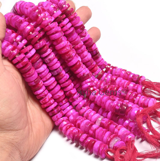 Beautiful Queen Pink Opal Smooth Tyre Beads,8" Strand Hot Pink Opal Plain Handmade Flat Tyre Gemstone Bead, Opal Beads Necklace Jewelry SALE