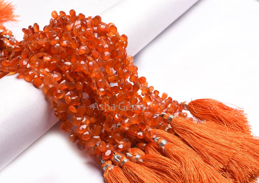 Fine Carnelian Faceted Pear Shape Gemstone Beads,9" Strand Red Carnelian Flat Teardrop Side Drill Beads, Carnelian Beads Jewelry Craft SALE