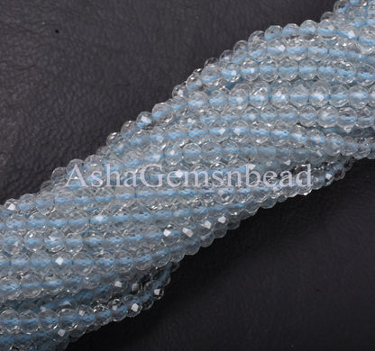 2.8 mm Real Topaz Micro Cut Faceted Rondelle Gemstone Beads, Natural Sky Blue Topaz Machine Cut Bead,AAA Blue Topaz Bead Jewelry Making SALE