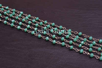 1,3,5,10,50 Feet Green Hydro Faceted Rondelle Beaded Rosary Chain, Silver Plated Wire,Jewelry Making Finding Beads Chain Wholesale 3-3.5mm