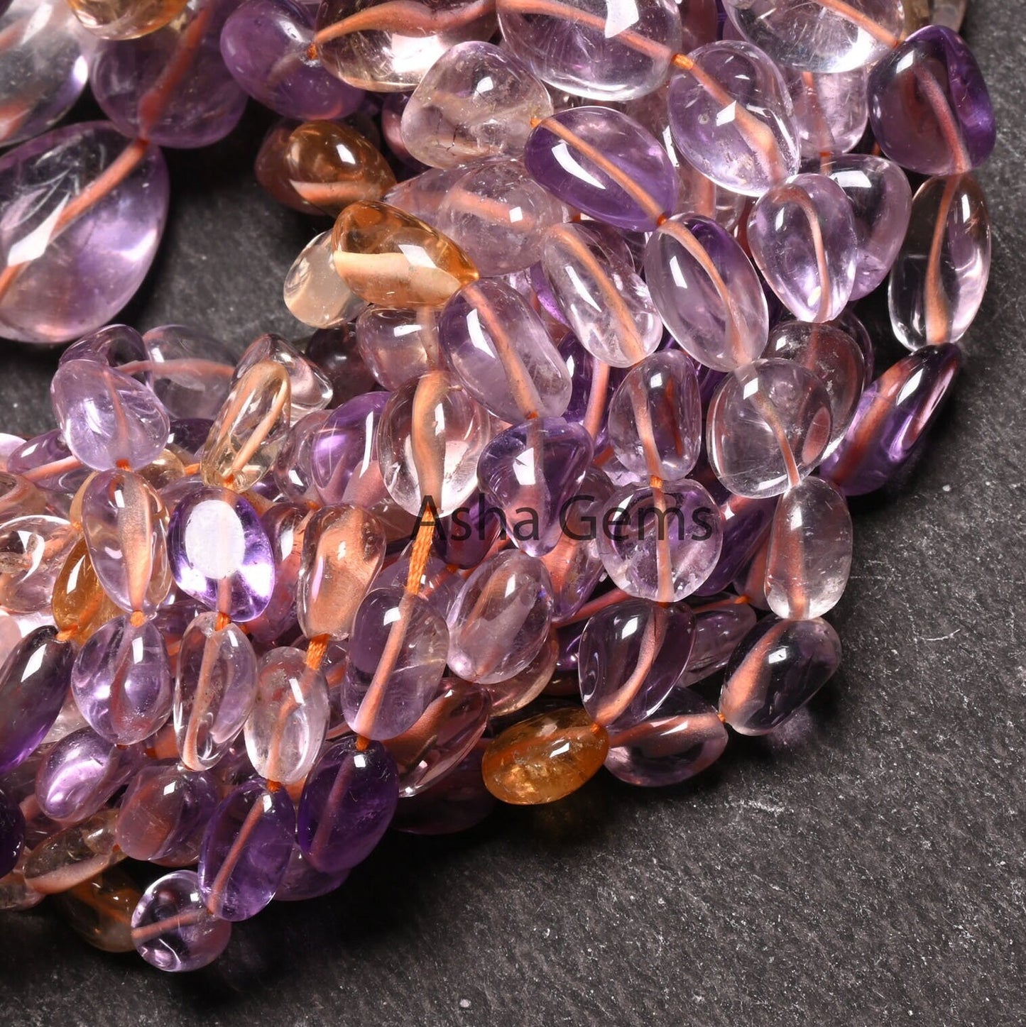 Beautiful Ametrine Smooth Nugget beads,9/18" Strand Fine Natural Ametrine Plain Handmade Tumble Gemstone Straight Drill Beads Jewelry Crafts