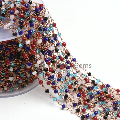Beautiful Multi Color Disco Hydro Beads Rondelle Rosary Chain,3.5mm Rose Gold Plated Wire Wrap Micro Cut Beaded Chain Jewelry Making Necklace